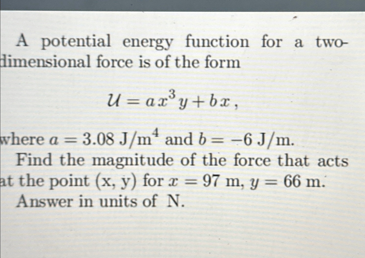 Solved A potential energy function for a twodimensional | Chegg.com