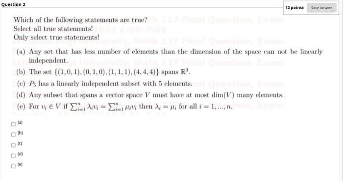 Solved Question 2 12 points Save Answer Which of the | Chegg.com