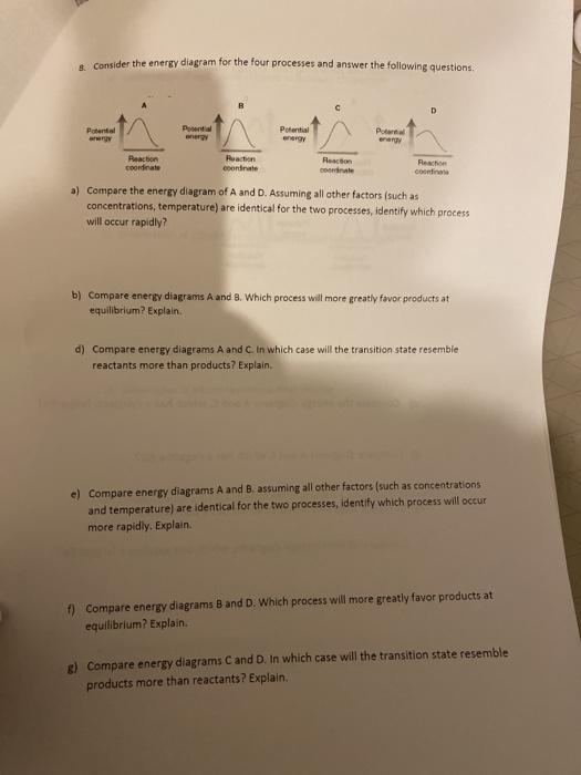 Solved & Consider The Energy Diagram For The Four Processes | Chegg.com