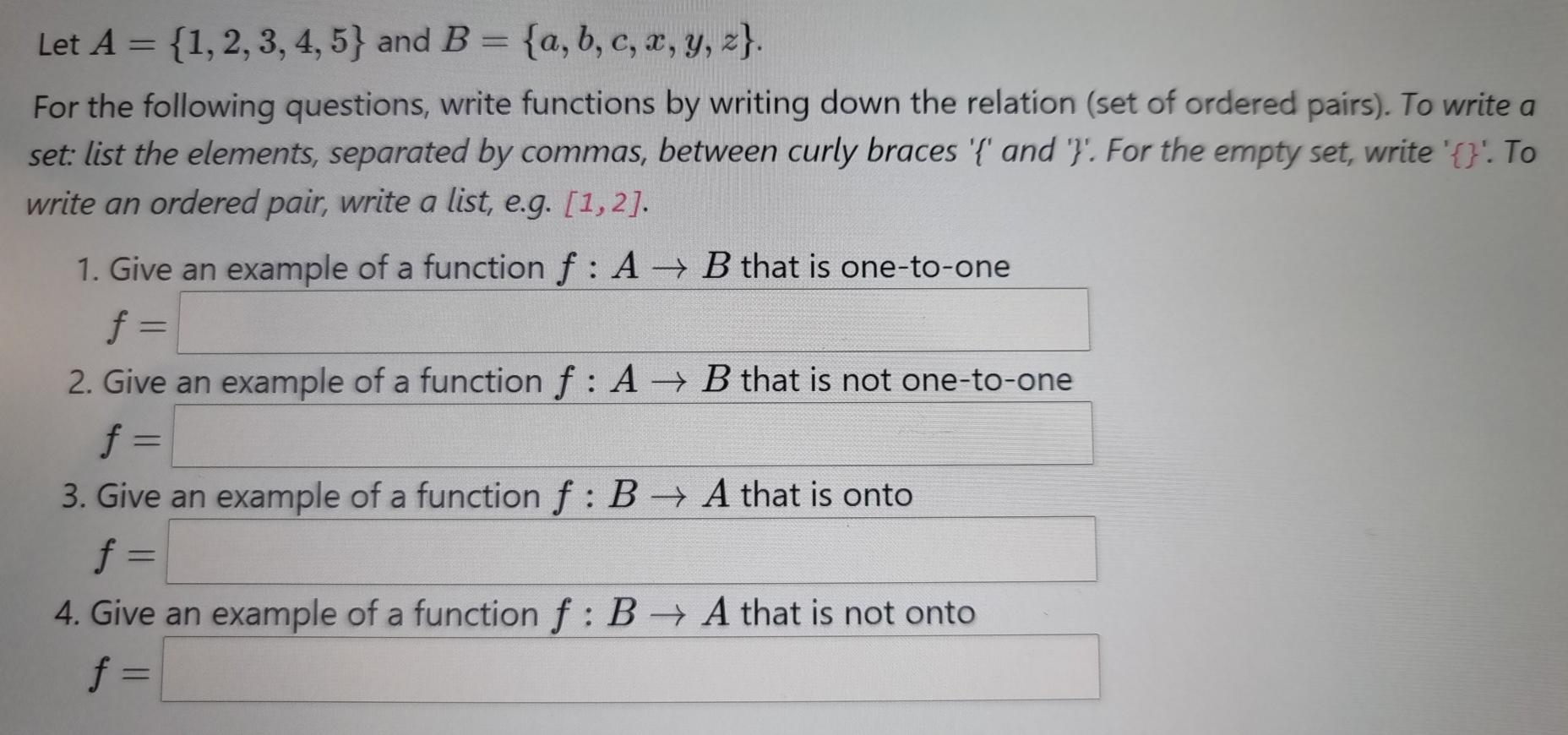 Solved Let A = {1,2,3,4,5} And B = {a,b,c, X, Y, Z}. For The | Chegg.com