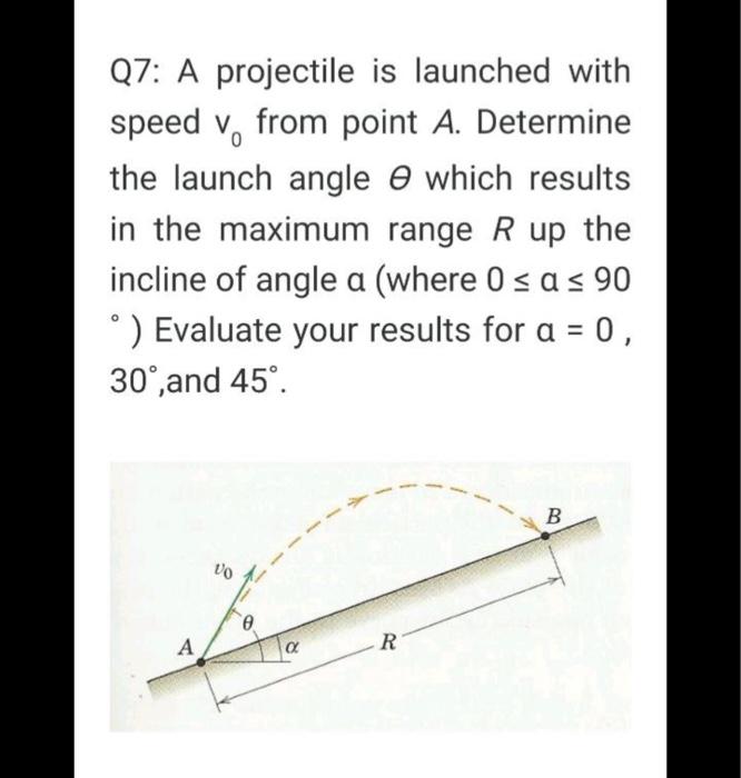 Solved Q7: A projectile is launched with speed v, from point | Chegg.com