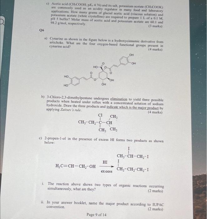 Solved Q6 c) Acetic acid (CH3COOH; pKa 4.76) and its salt, | Chegg.com