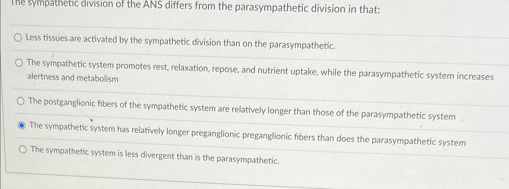 Solved The sympathetic division of the ANS differs from the | Chegg.com