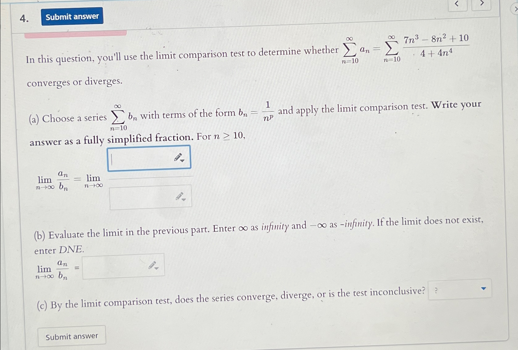 Solved In this question, you'll use the limit comparison | Chegg.com