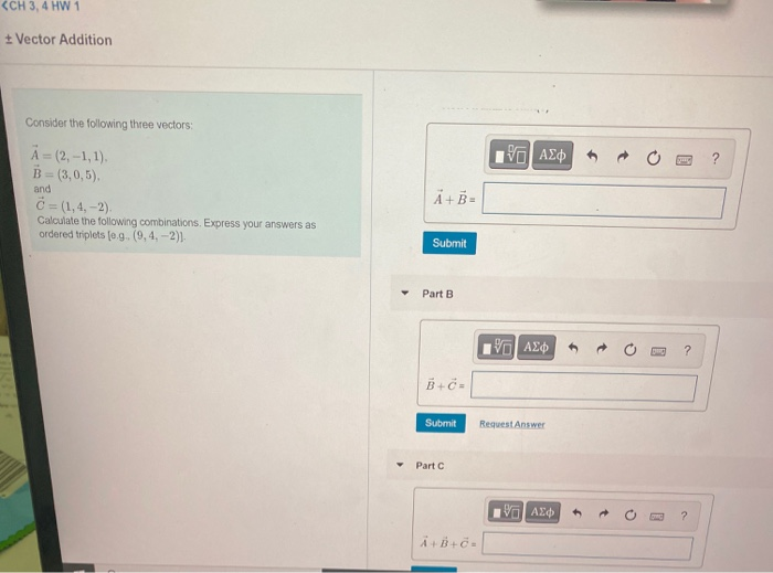 Solved Ch 3 4 Hw 1 Vector Addition Consider The Follo Chegg Com