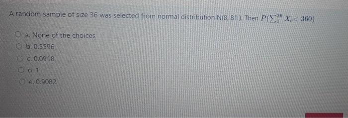 Solved A random sample of size 36 was selected from normal | Chegg.com