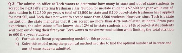 Solved Q 3: The admission office at Tech wants to determine | Chegg.com