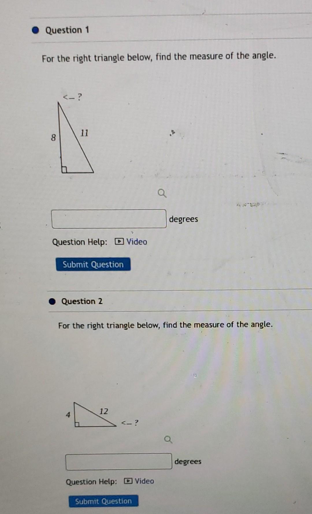 Solved Question 1 For the right triangle below, find the | Chegg.com