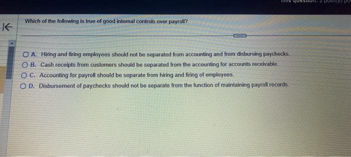 Solved Which of the following is true of good internal | Chegg.com
