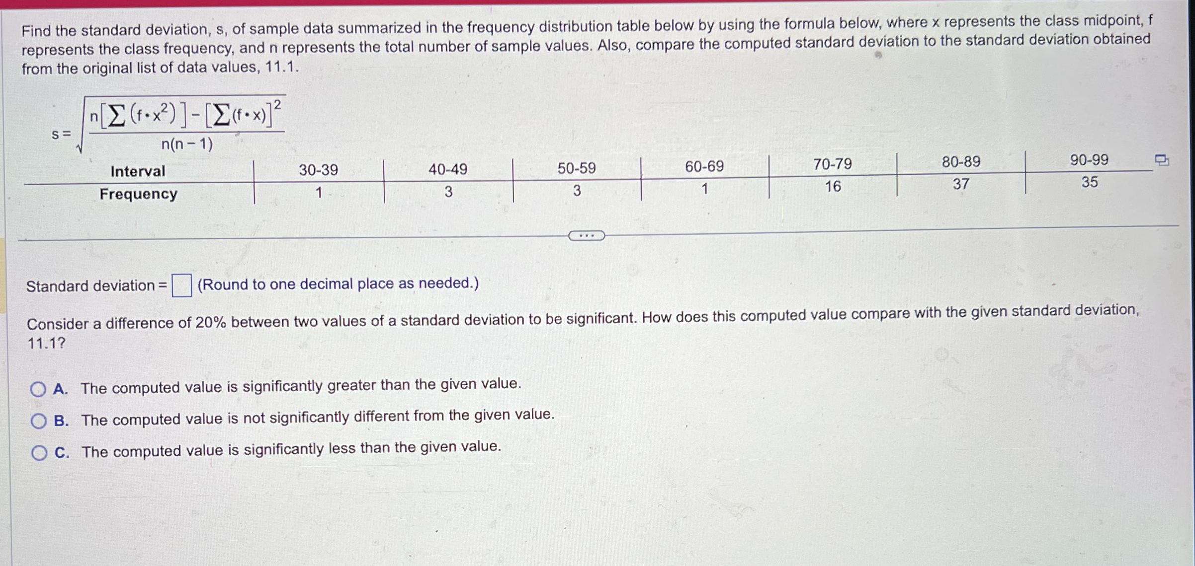 Find the standard deviation, s, ﻿of sample data