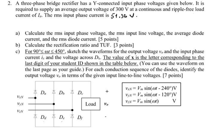 Solved 2. A three-phase bridge rectifier has a Y-connected | Chegg.com