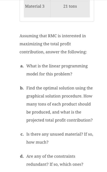 Solved 1. RMC, Inc., is a small firm that produces a variety | Chegg.com