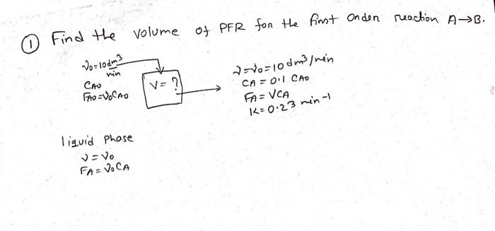 Solved (1) Find the volume of PFR fon the finst onden | Chegg.com