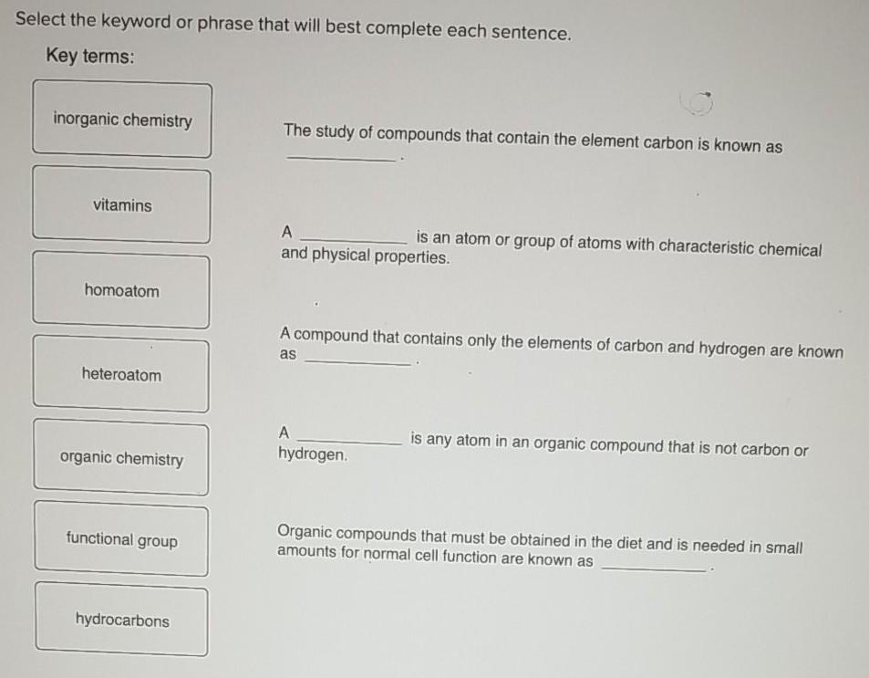 Solved Select the keyword or phrase that will best complete | Chegg.com