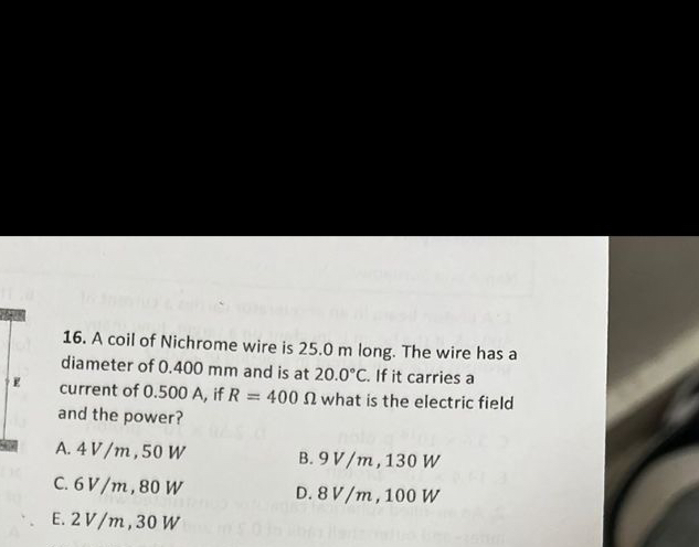 Solved A coil of Nichrome wire is 25.0m ﻿long. The wire has | Chegg.com