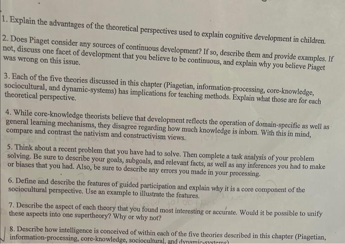 Solved 2. Does Piaget consider any sources of continuous Chegg