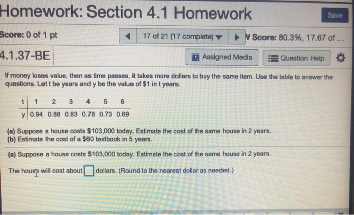 Solved Homework: Section 4.1 Homework Save Score: 0 of 1 pt | Chegg.com