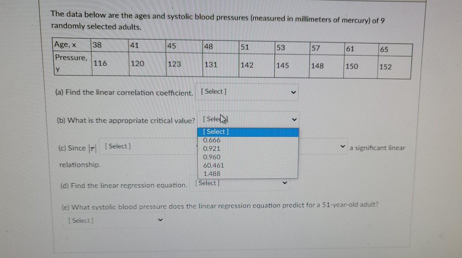 Solved The data below are the ages and systolic blood | Chegg.com