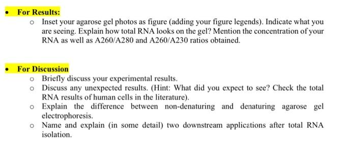 Solved For Results: - Inset Your Agarose Gel Photos As | Chegg.com