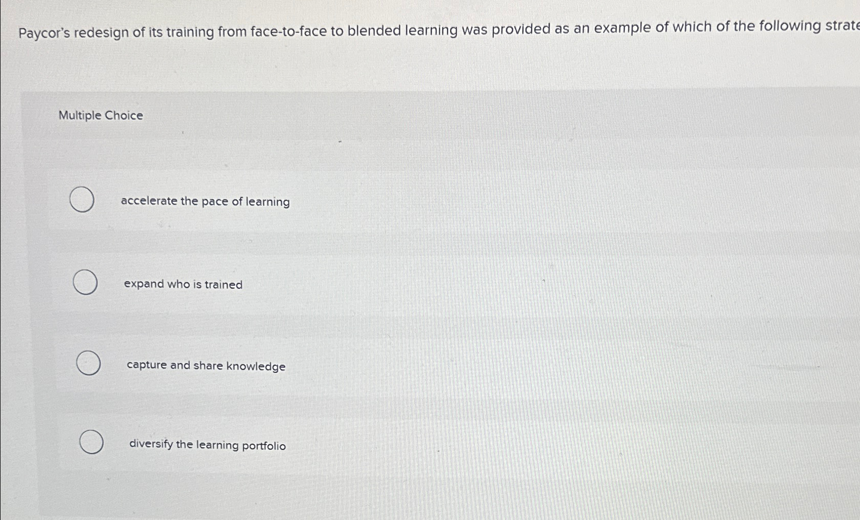 Solved Paycor's redesign of its training from face-to-face | Chegg.com