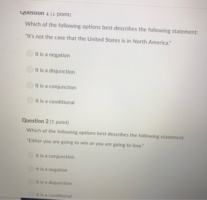 Solved Question 1 (1 point) Which of the following options | Chegg.com