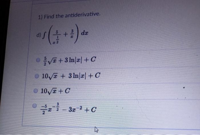 Solved 1 Find The Antiderivative D S Da V 3 In 2 Chegg Com