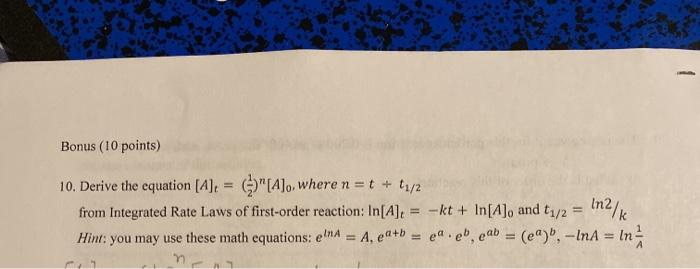 Solved Bonus (10 points) 10. Derive the equation [4), = | Chegg.com