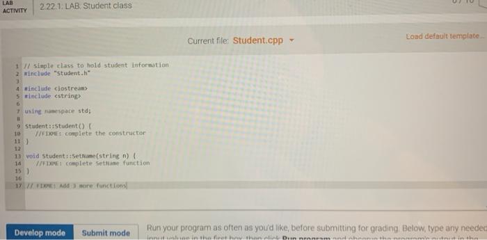 Solved 2.22 LAB: Student class In the Student.cpp file and | Chegg.com