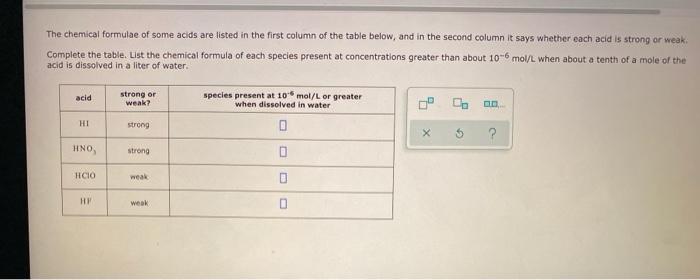 Solved The chemical formulae of some acids are listed in the | Chegg.com