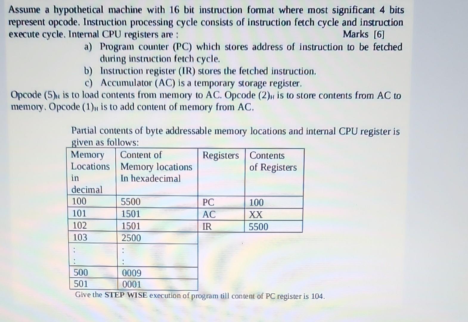 Solved Assume a hypothetical machine with 16 bit instruction | Chegg.com