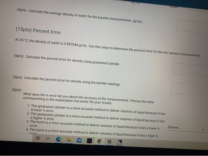 Solved pro uensity of Water Using Burette Measurements