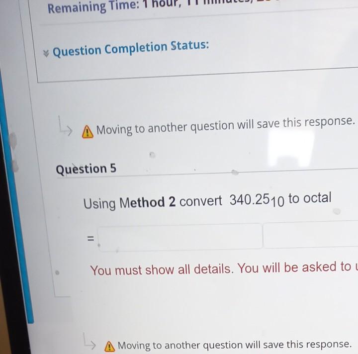 Solved Remaining Time: 1 ho Question Completion Status: Lo A | Chegg.com
