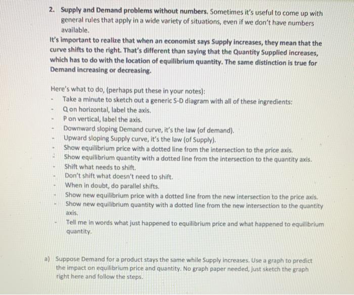 Solved 2. Supply and Demand problems without numbers. | Chegg.com