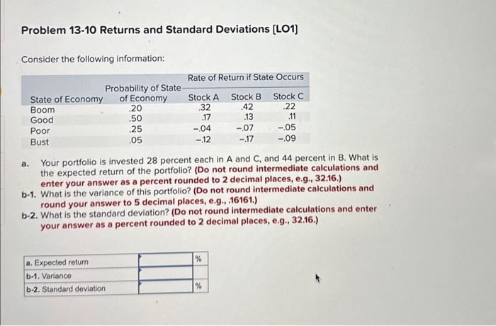 Solved Problem 13-10 Returns And Standard Deviations [LO1] | Chegg.com