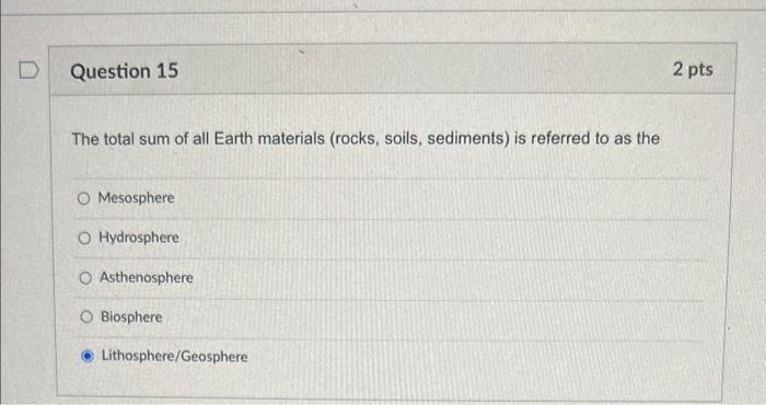 Solved The total sum of all Earth materials (rocks, soils, | Chegg.com