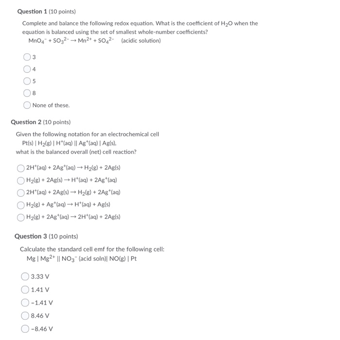 Solved Question 1 (10 points) Complete and balance the | Chegg.com