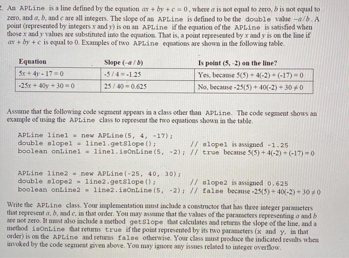 Solved 2. An APLine is a line defined by the equation ax + | Chegg.com
