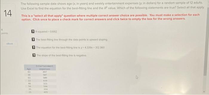 Solved The following sample data shows age ( x in years) and | Chegg.com