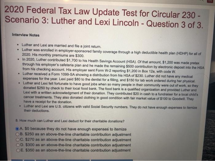 Solved 2020 Federal Tax Law Update Test for Circular 230