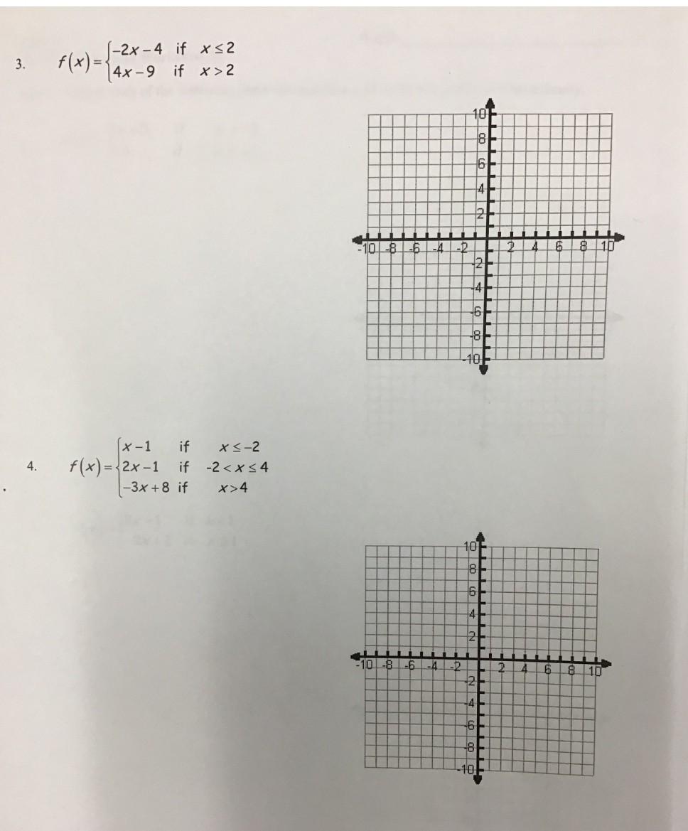 Solved Math 2 Name: Piecewise Functions Worksheet #2 Part I. | Chegg.com