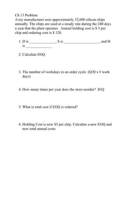 Solved Ch 13 Problem A Toy Manufacturer Uses Approximately | Chegg.com