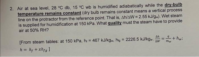 Solved 2. Air At Sea Level, 28 °c Db, 15 °c Wb Is Humidified 