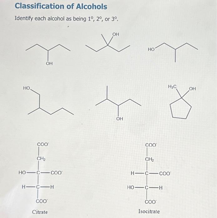 Solved Classification Of Alcohols Identify Each Alcohol As | Chegg.com