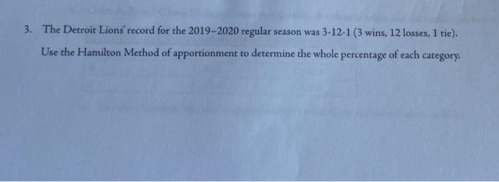 3. The Detroit Lions record for the 2019-2020 regular