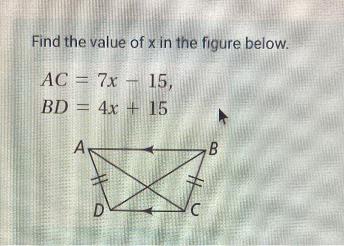 Solved Find the value of x in the figure below. | Chegg.com