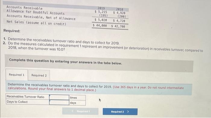 Solved 1. Determine the recelvables turnover ratio and days | Chegg.com