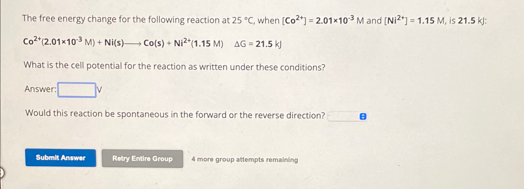 Solved The free energy change for the following reaction at | Chegg.com