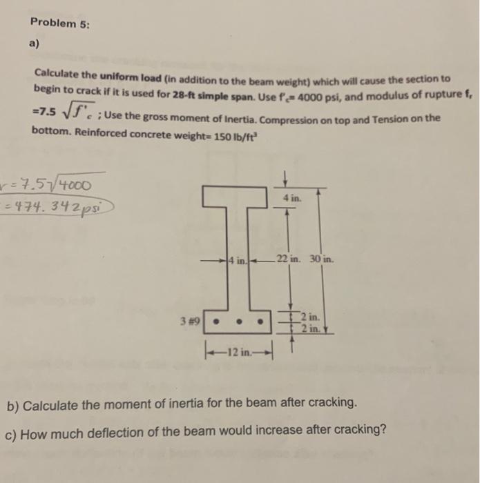 Solved Problem 5: a) Calculate the uniform load (in addition | Chegg.com