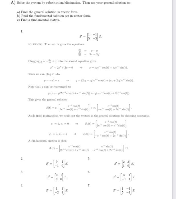 Solved A) Solve the system by substitution/elimination. Then | Chegg.com
