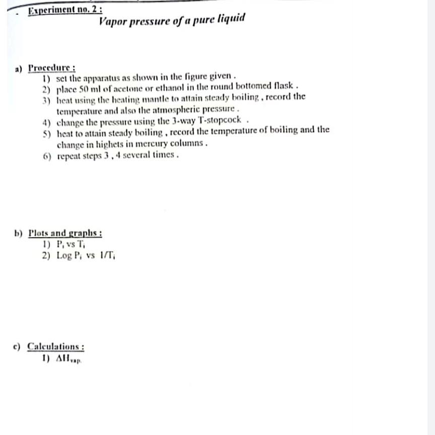 vapor pressure of a pure liquid experiment